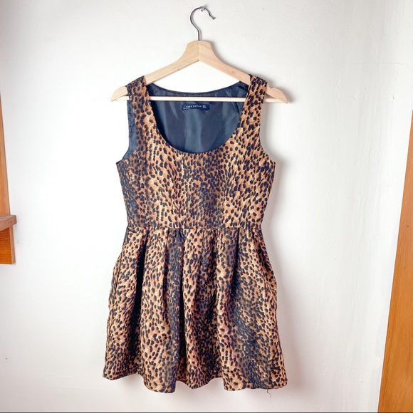 Zara Dresses & Skirts - Zara Leopard Print Low Neck Mini Cocktail Dress